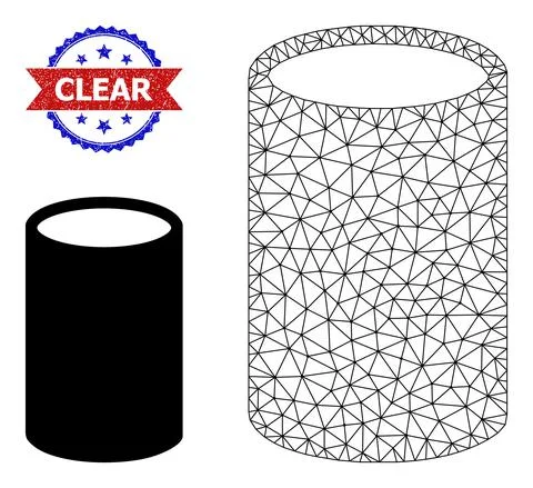 Triangular Mesh Cylinder Icon and Textured Bicolor Clear Seal イラスト素材
