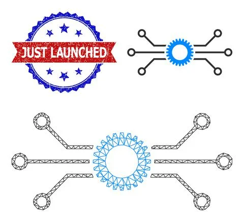 Triangular Mesh Electronic Gear Icon and Distress Bicolor Just Launched Stock Illustration