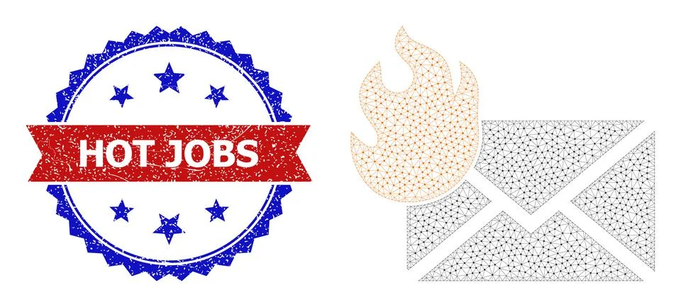 Triangular Mesh Hot Letter Icon and Unclean Bicolor Hot Jobs Stamp Stock Illustration