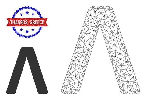 Triangular Mesh Lambda Greek Letter Icon and Textured Bicolor Thassos, Greece Illustrazione stock