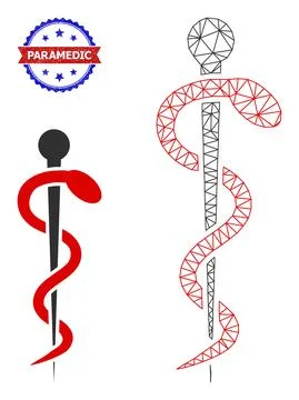 Triangular Mesh Medical Snake Icon and Distress Bicolor Paramedic Stamp Illustrazione stock