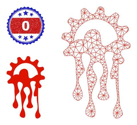 Triangular Mesh Melting Gear Icon and Unclean Bicolor 0 Stamp Stock Illustration