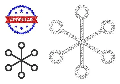 Triangular Mesh Net Links Icon and Grunge Bicolor hashtag Popular Stamp Illustrazione stock