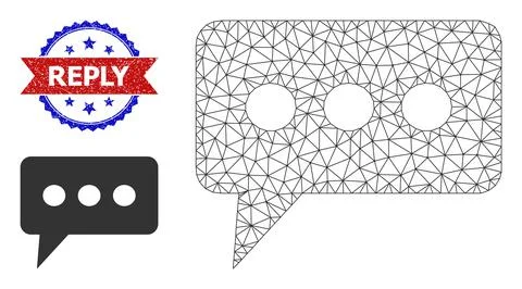 Triangular Mesh Opinion Cloud Icon and Distress Bicolor Reply Watermark Stock Illustration
