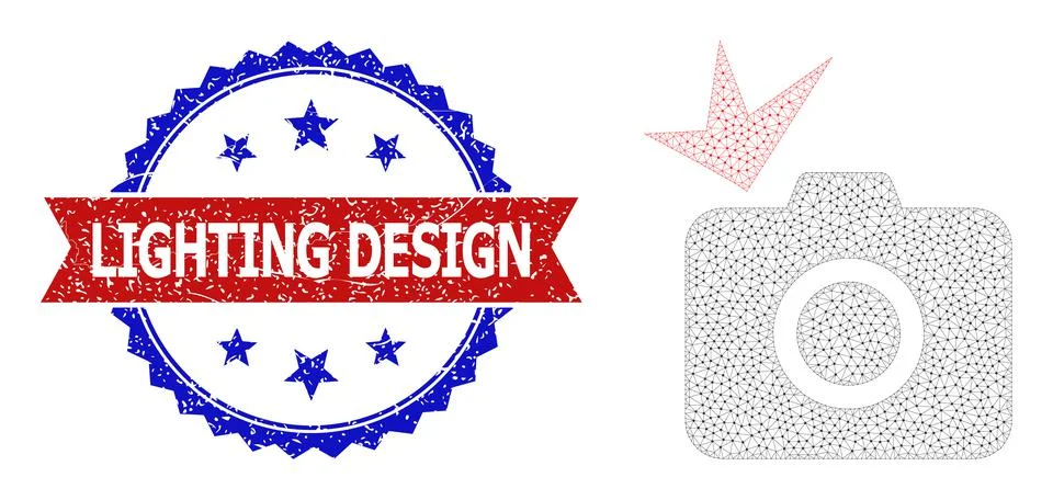 Triangular Mesh Photo Flash Icon and Distress Bicolor Lighting Design Stamp Seal Illustrazione stock