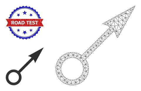 Triangular Mesh Point Direction Icon and Grunge Bicolor Road Test Stamp Seal Illustrazione stock