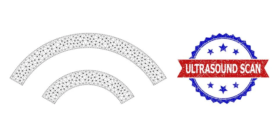 Triangular Mesh Radio Waves Icon and Unclean Bicolor Ultrasound Scan Stamp Seal 스톡 일러스트