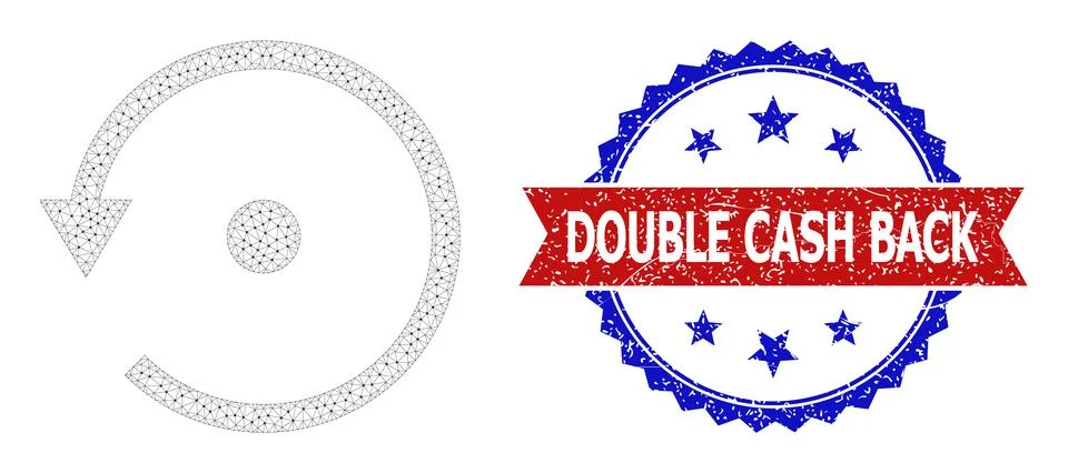Triangular Mesh Rotate Left Icon and Scratched Bicolor Double Cash Back Stock Illustration