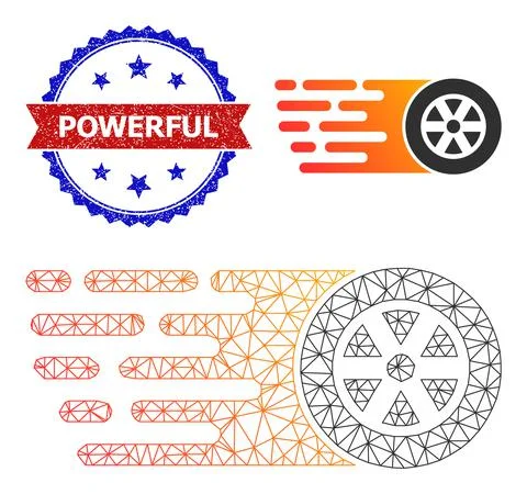 Triangular Mesh Rush Wheel Icon and Grunge Bicolor Powerful Watermark Illustrazione stock