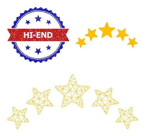 Triangular Mesh Star Rating Icon and Scratched Bicolor Hi-End Watermark Stock Illustration