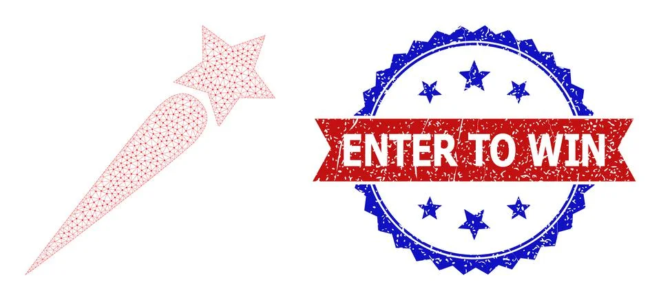 Triangular Mesh Startup Star Icon and Distress Bicolor Enter to Win Stamp Seal Stock Illustration