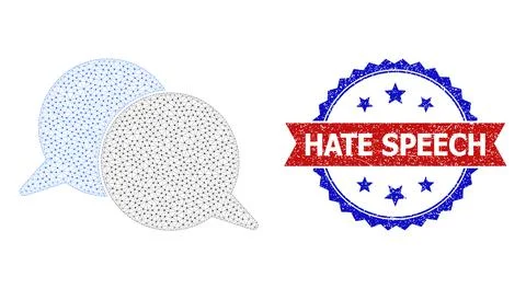 Triangular Mesh Talking Messages Icon and Unclean Bicolor Hate Speech Seal Ilustração Stock