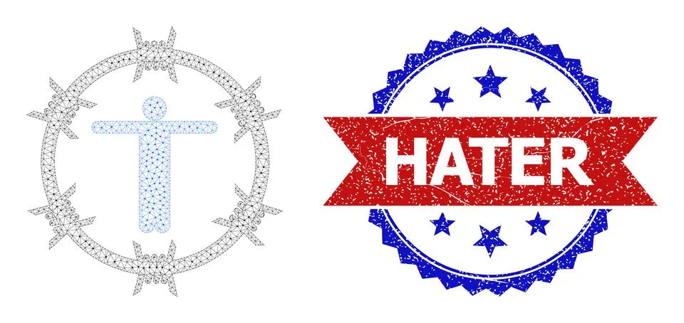 Triangular Mesh Welcome to Prison Icon and Textured Bicolor Hater Stamp Seal Ilustração Stock