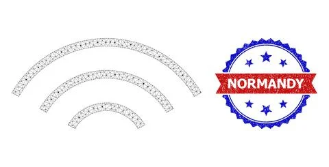 Triangular Mesh Wireless Signal Icon and Grunge Bicolor Normandy Watermark 스톡 일러스트