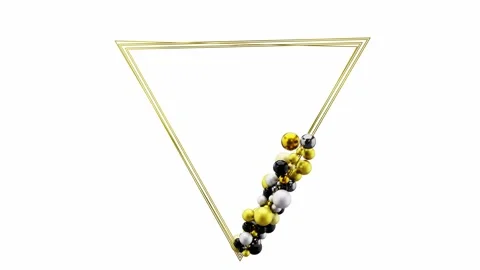 Triangular metal gold frame, border, with many black, gold and silver floating s Stock Footage 274586551