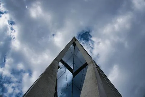 Triangular Modern Concrete and Glass Building Spire Stock Photos