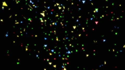 Triangular multi-colored confetti fall down on a black background. 3d render Stock Footage 224536721