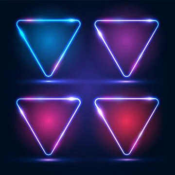 Triangular neon frames with shining effects, highlights and inscriptions on a Illustrazione stock