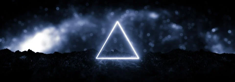 Triangular neon light on rocky ground monochrome Illustrazione stock