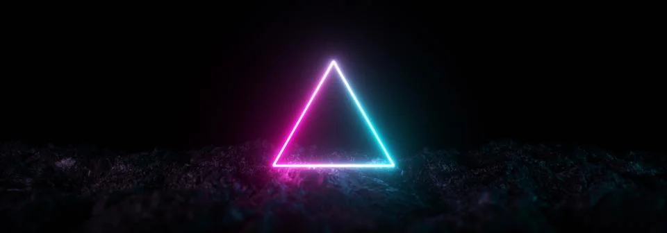 Triangular neon light on rocky ground pink blue Stock Illustration