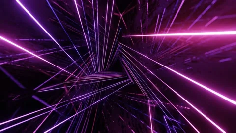 Triangular neon tunnel. Fly through mirror tunnel with neon pattern, glow lines Stock Footage 174397201
