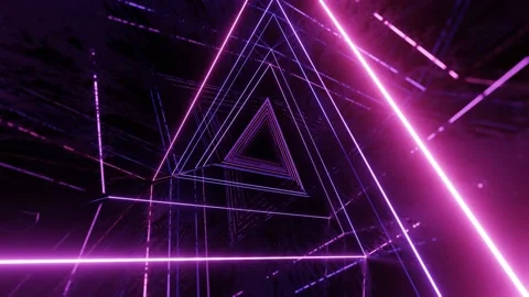 Triangular neon tunnel. Fly through mirror tunnel with neon pattern, glow lines Stock Footage 193769745