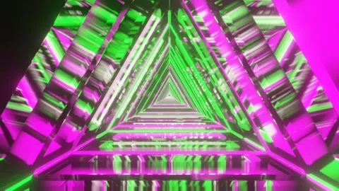 Triangular neon tunnel, Looped Video, Kaleidoscope footage Stock Footage 277234254