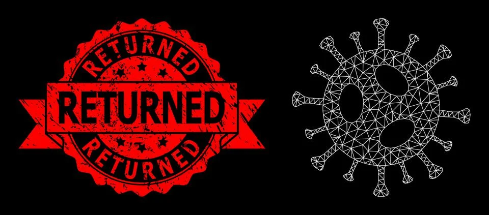 Triangular Net Mesh 2019-Ncov Virus Image and Grunge Returned Seal Stock Illustration