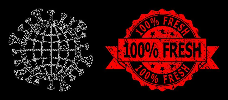 Triangular Net Mesh Global Coronavirus Image with Scratched 100 percent Fresh Stock Illustration