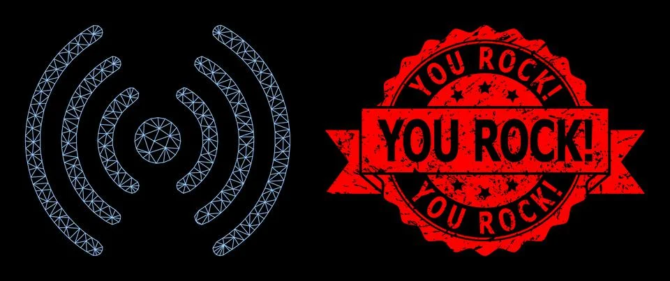 Triangular Net Mesh Wi-Fi Signal Image with Grunge You Rock! Seal Illustrazione stock