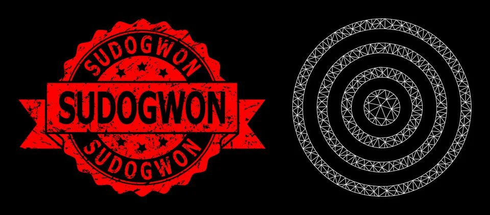 Triangular Network Mesh Concentric Circles Picture and Scratched Sudogwon Stamp Stock Illustration