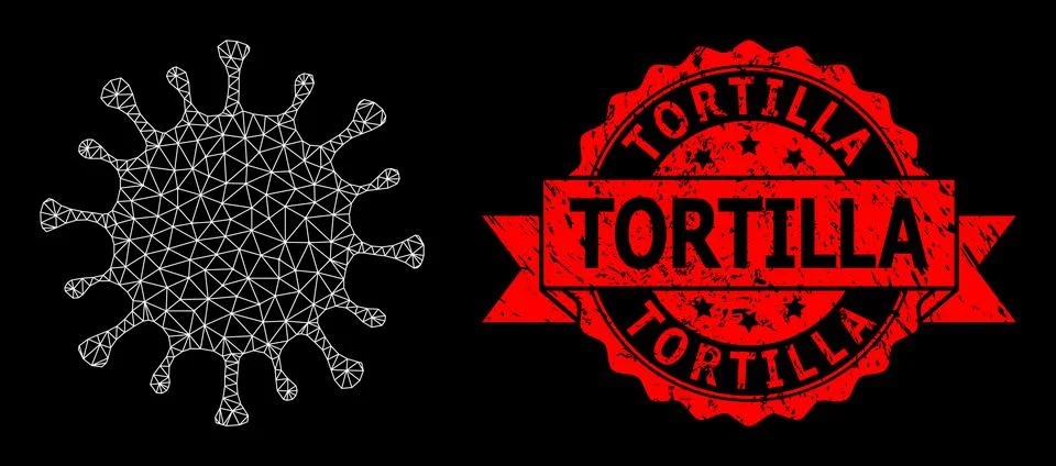 Triangular Network Mesh Coronavirus Picture with Distress Tortilla Stamp Illustrazione stock