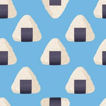 Triangular Onigiri or rice ball seamless pattern. Asian cuisine, Japanese f.. Stock Illustration