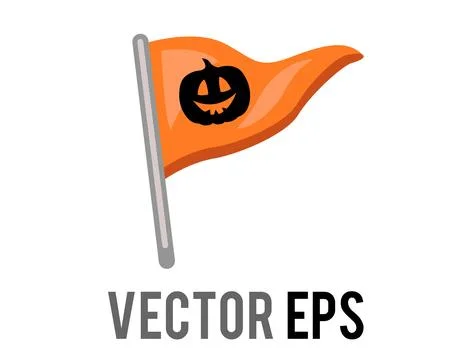 Triangular orange flag icon with black Halloween pumpkin face and silver pole 스톡 일러스트