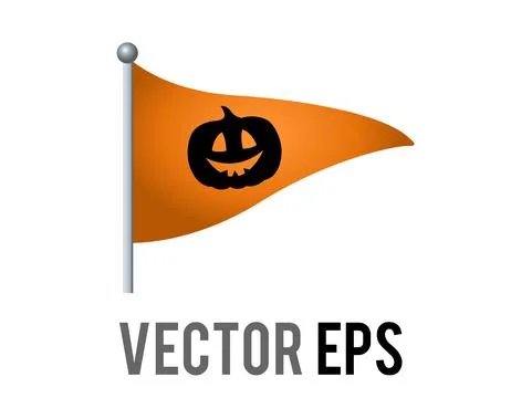 Triangular orange flag icon with black Halloween pumpkin face and silver pole 스톡 일러스트