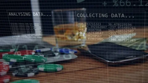 Triangular overlay appearing, poker chips highlighted while HUD collecting data Stock Footage 334744256