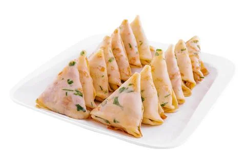 Triangular pancakes with meat on plate triangular pancakes with meat on pl... Stock Photos