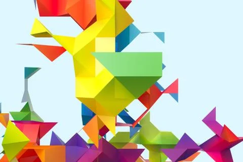 Triangular paper with creative shapes, 3d rendering イラスト素材