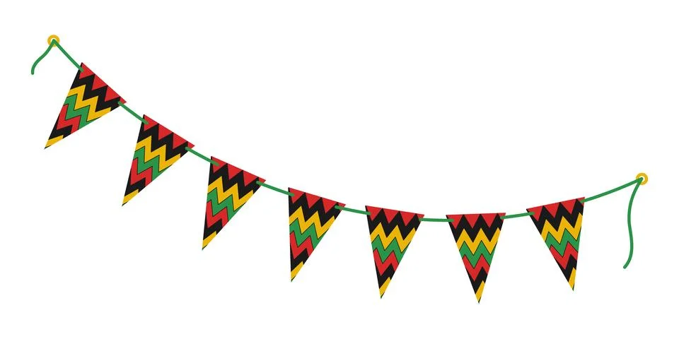 Triangular Pennant Garland on rope in Pan African traditional Colors Kwanzaa 스톡 일러스트