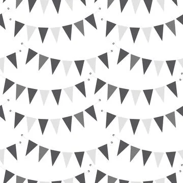 Triangular Pennant garland on rope Seamless Pattern in grayscale. Black Day Illustrazione stock