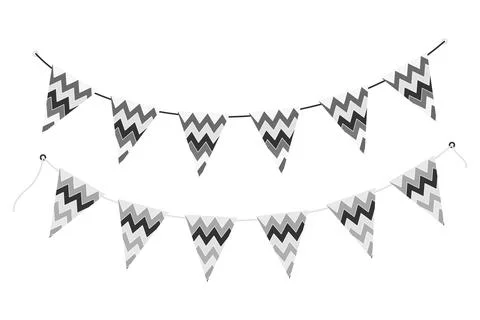Triangular Pennant garland on string in trendy monochrome. Black Day Festive Stock Illustration