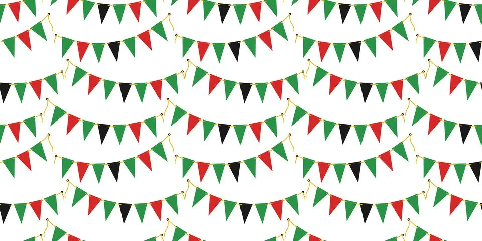 Triangular Pennant Garlands on Rope Seamless Pattern Banner Format in Pan Stock Illustration