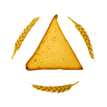 Triangular piece of bread for a sandwich with spikelets of wheat. Autumn harv Stock Photos