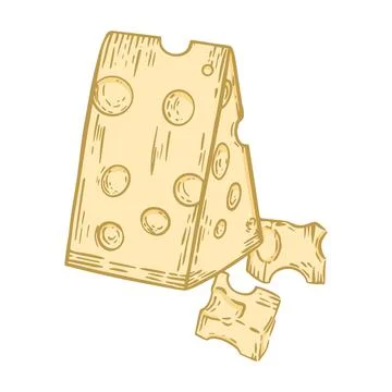 Triangular piece of cheese with holes, vector illustration. Illustrazione stock