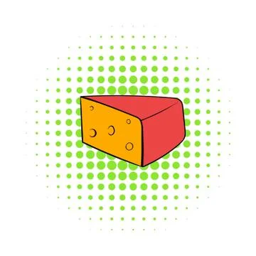 Triangular piece of cheese icon, comics style Stock Illustration