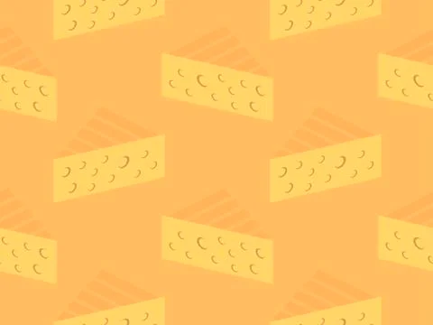 Triangular piece of cheese seamless pattern. Cheese slice with holes. Vector  Stock Illustration