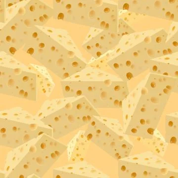 Triangular piece of cheese. Seamless pattern. Stock Illustration