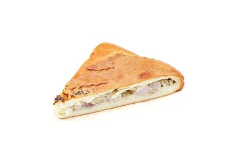 Triangular piece of the pie pastry with a meat filling Stock Photos