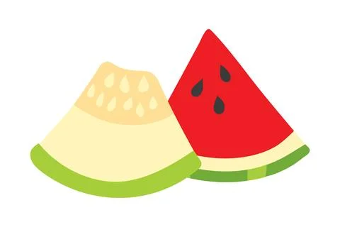 Triangular Pieces of watermelon and green melon. Quarter of melon and watermelon Stock Illustration