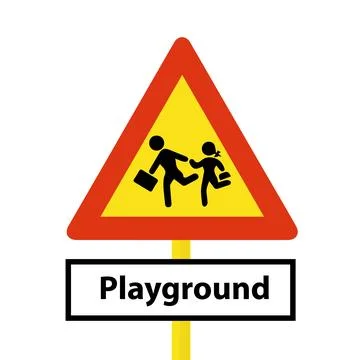 Triangular playground warning sign near a school 스톡 일러스트